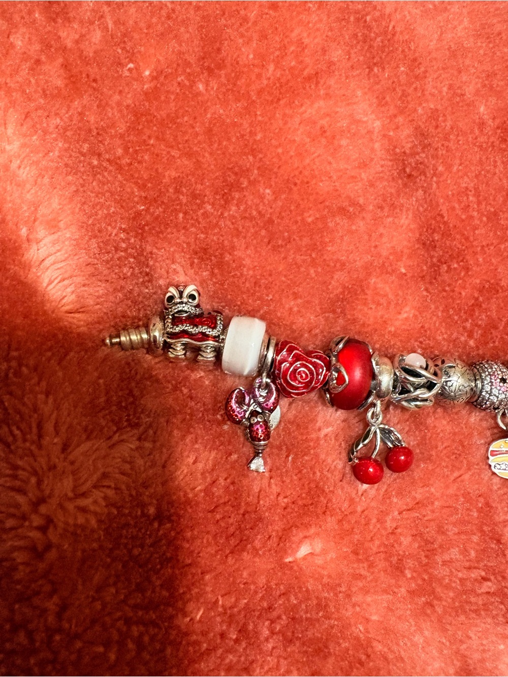Pandora snake chain with red theme charms - Picture 3 of 7